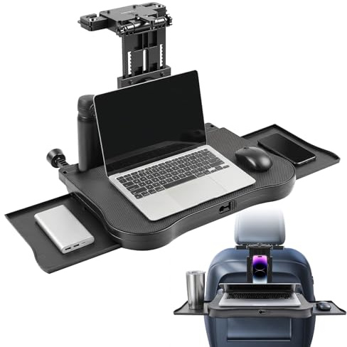 STEEIRO Auto Tisch für Rücksitz Beifahrer, Schreibtisch mit Getränkehalter und Handyhalter, Multifunktional Autositz Tabletttisch, Faltbarer Einstellbar Tisch für Autositz, Belastbarkeit 20kg