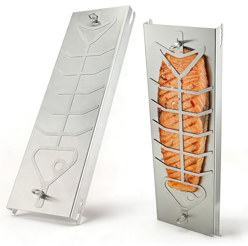 Flammlachsbrett Edelstahl 2er Set für Feuerschale & Kugelgrill – 56cm Langes Flammlachsbretter mit 180° Drehfunktion, Aus Robustem Edelstahl, Inkl. Befestigungsschrauben