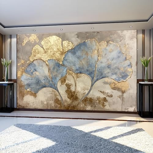 Fototapete Ginkgoblätter 3D Effekt Vliestapete 250 x 180 cm Gold Moderne Wandtapete Wandbild für Wohnzimmer Schlafzimmer
