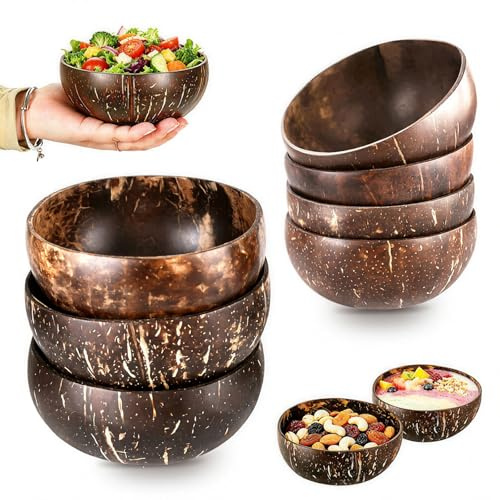 Trendecor Lot de 8 bols en noix de coco polies - En bois naturel - Pour smoothie - Pour cadeaux, décoration de cuisine ou de service - Pour les fêtes
