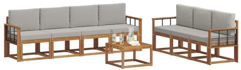 vidaXL Outdoor-Sofagarnitur mit Kissen 8 pcs Natürlich und Hellgrau, Modernes Outdoor-Sofa, Garten-Ecksofa, Langlebige Lounge für die Terrasse, Komfort-Set zum Entspannen
