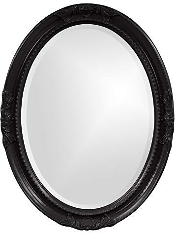 Howard Elliott Queen Ann Wandspiegel, oval, glänzend, schwarz, oval, abgeschrägt, zum Aufhängen, Holzrahmen, Kosmetikspiegel für Heimdekoration, Wohnzimmer, Badezimmer, Schlafzimmer oder Flur, 63 x 83