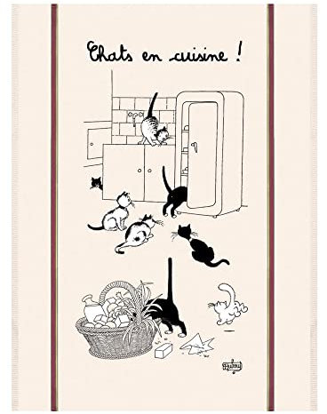 Großes Geschirrtuch Dubout Chats en cuisine Écru 60 X 80 ekrü 60 x 80 cm Winkler