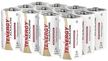 Tenergy 1.5V C Alkaline LR14 Battery, High Performance C Non-Rechargeable Batteries for Clocks, Remotes, Toys & Electronic Devices, Replacement C Cell Batteries, 12 Pack