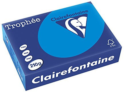 Clairefontaine 2212C - Ries Druckerpapier / Kopierpapier Trophee, intensive Farben, DIN A4, 210g, 250 Blatt, Karibikblau, 1 Ries