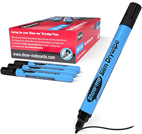 SHOW-ME Fine-Tip Student Dry-Wipe Pens – Box of 100 Whiteboard Markers, Slim Komfigrip Barrel, Low-Odour Xylene-Free Ink, Safety Air-Flow Caps, 72-Hour Cap-Off