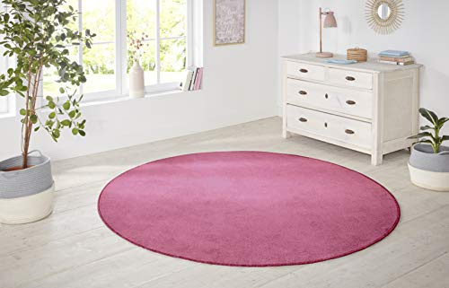 Hanse Home Nasty Teppich Rund – Wohnzimmerteppich Flauschiger Kurzflor Einfarbig Unifarben für Esszimmer, Wohnzimmer, Kinderzimmer, Flur, Schlafzimmer, Küche – Uni Rosa, Pink, 133cm