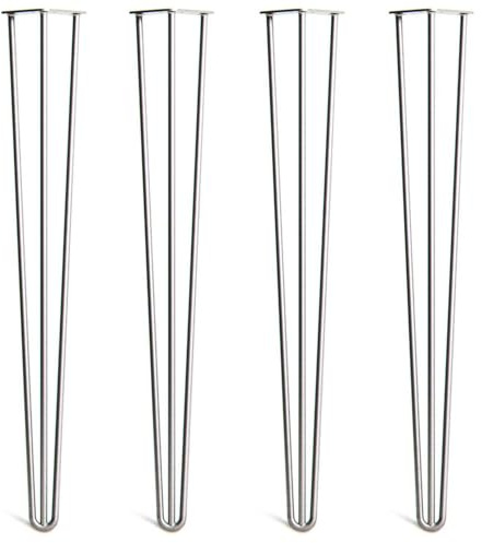 [HLC] Lot de 4 Pieds de Table Hairpin – Construction en Acier Double Soudure avec Vis, Guide de Montage et Patins de Protection Inclus (Valeur 9€)[Acier Brut, 86cm, Triple tiges, 12mm]