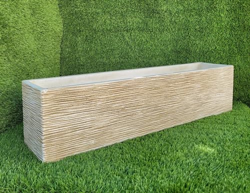 AnaParra Jardinera Rectangular Moderna en hormigón aligerado para Exterior Rectangular Pacífico 80X17X19cm. Natural Musgo Verde