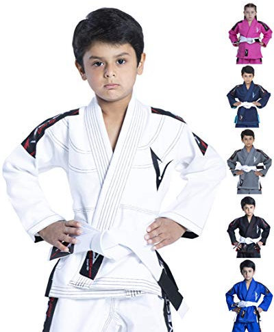 Vector Kids Brazilian Jiu Jitsu (BJJ) Gi mit gratis weißem Gürtel, 100% Baumwolle, Pearl-Weave-gewebter Kimono, Ultra leicht, vorgeschrumpft, weiß, K3