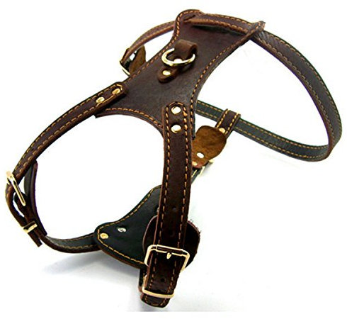 Creatwls Hundegeschirr aus weichem Leder, verstellbar, für große oder mittelgroße Hunde, Dunkelbraun