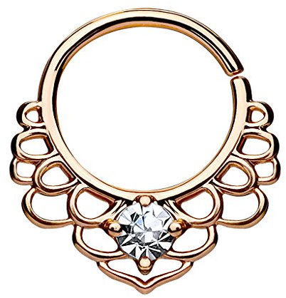 Piercingfaktor® Universal Piercing Septum Continuous Ring Lotus Tribal Vintage Blume mit Kristall Lippenpiercing Nasenpiercing Ohrpiercing Tragus Helix Intimpiercing Horseshoe Rosegold