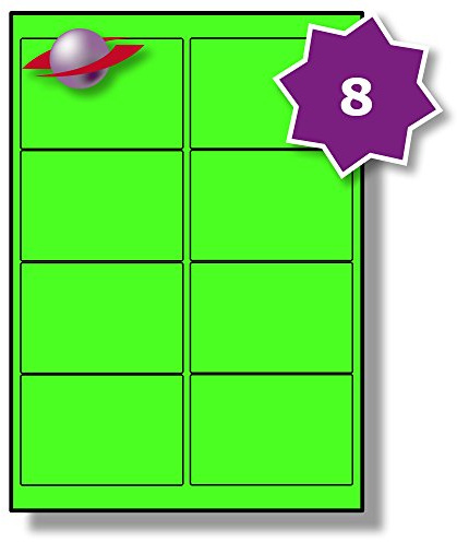 Label Planet® 8 Per Sheet, 10 Sheets (80 Fluorescent Green Labels). Fluorescent Labels for Laser Printers, 99.1 x 67.7mm, LP8/99 FC.