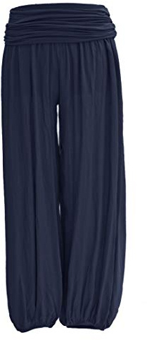 TEXTURE Ladies Women Italian Lagenlook Plain Viscose Boho Harem Ali Baba Trouser Pants Joggers One Size (Navy, One Size)