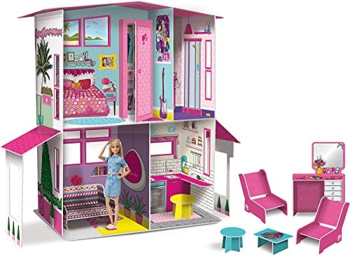 Lisciani - BARBIE Maison de Poupée - Barbie Villa de Rêve à Deux Étages - Maison 3D à Construire et Décorer - Activité Manuelle et Loisirs Créatifs pour Enfants dès 4 Ans - Jeu de Construction