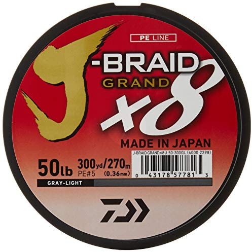 Daiwa Unisex-Erwachsene JBGD8U50-300GL J-Braid X8 Grand geflochtene Schnur, 27 kg, 0,35 cm Durchmesser, hellgrau, Graues Licht, 50 lb