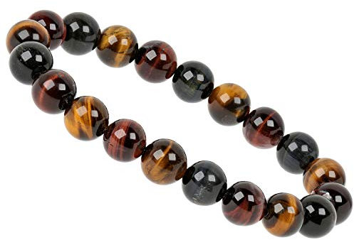ELEDORO Stretch Armband aus echten Edelsteinen-Perlen 10mm: für Energie und Harmonie (Tigerauge tricolor)