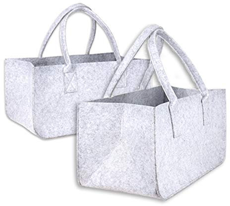 Schramm® 1 oder 2 Stück Filztasche Tasche aus Filz in hellgrau 50x25x25 cm Kaminholztasche Holzkorb Einkaufstasche Filzkorb Zeitungskorb Shopper Taschen Filztaschen, Anzahl:2