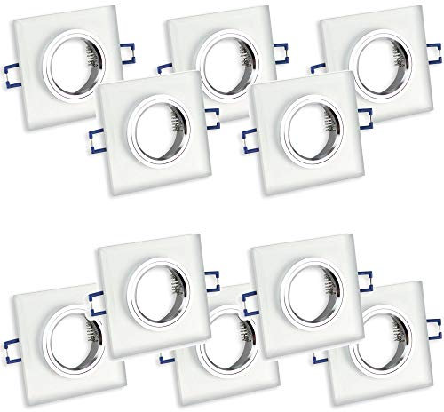 10x Einbaustrahler Rahmen Set matt - eckig aus Glas - Einbaurahmen für GU10 MR16 Leuchtmittel - Ø75mm Bohrloch Einbau-Spot Strahler Einbauleuchte