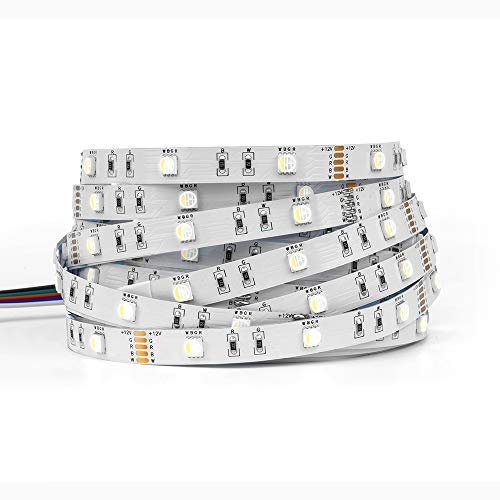 BTF-LIGHTING 5M 150LEDs 5050 RGBWW 4 in 1 RGB+Kaltes Weiß (6000K-6500K) LED Streifen 4 Farben in 1 LED IP30 Weiß PCB Band-Lampen Mehrfarbige LED Streifen(Netzteil&Controller sind nicht enthalten)