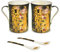 Queen Isabell Lot de 2 tasses à café, 250 ml, avec cuillère, le baiser de Gustav Klimt noir, idée cadeau en porcelaine
