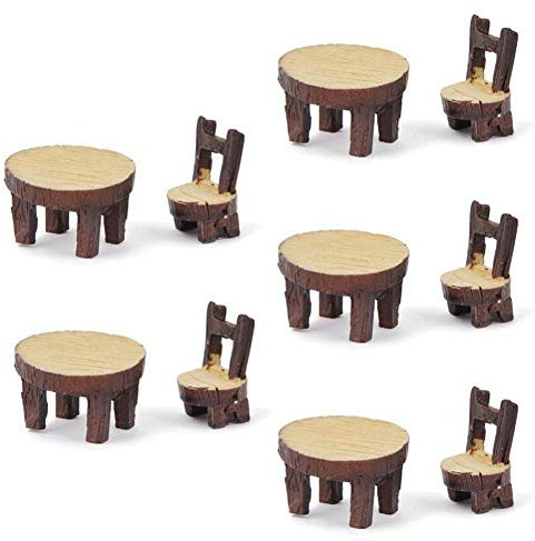 5 Set Miniatur-Tisch Und Stühle Set, Fairy Garden Ornaments Resin Möbel, Puppenhaus Funiture Set Micro Landschaft Dekoration