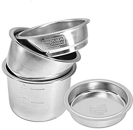 NEOUZA 51mm 304 Stainless Steel Filter Sieve 1/2/4 Cup Backflush Blind Basket for Bottomless Portafilter - Compatible With Delonghi, Breville Coffee Espresso Machine (Set)