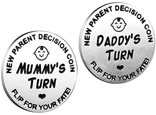 huishi Funny Decision Coin for New Parents,Gifts for Mum Dad,Newborn Baby Gifts,Flip Coin Decision,Mother's Day, Baby Shower Gift,Birthday, Anniversary, Stainless Steel (Silver)