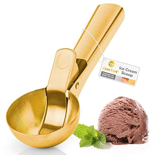 YasTant Premium Large Ice Cream Scoop with Trigger Ice Cream Scooper Stainless Steel, Heavy Duty Metal Icecream Scoop Spoon Dishwasher Safe, Perfect for Frozen Yogurt, Gelatos, Sundaes, Large Gold