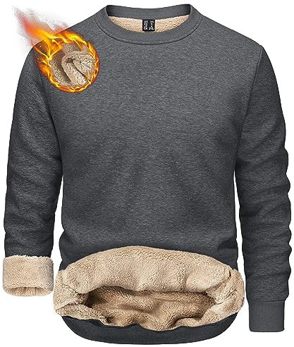 TACVASEN Herren Warme Fleece Pullover Sweatshirts Winter Langarm Shirts mit Fleecefutter (M, Dunkelgrau)