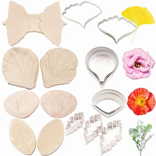 Lot de 8 emporte-pièces en silicone pour pâte à sucre et fondant, en acier inoxydable, outils de fabrication de pétales de fleurs, outils pour décoration de cupcakes, biscuits, mariages, anniversaires