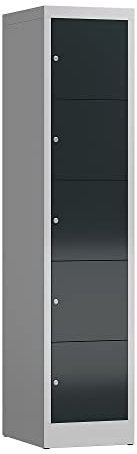 Lüllmann XL Schließfachschrank Fächerschrank 5 Fächer, 1800 x 400 x 500 mm (RAL 7035/7016 lichtgrau/anthrazit)