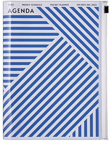 MARK'S 2022/2023 Taschenkalender A5 vertikal, Geometric Pattern, BLUE: Von September 2022 bis Dezember 2023
