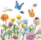 Serviette Blumen 20 Servietten Belebte Blumenwiese voller Tiere | Schmetterlinge | Libelle | Biene | Blumen | Wiese | Frühling | Sommer | Tischdeko 33x33cm