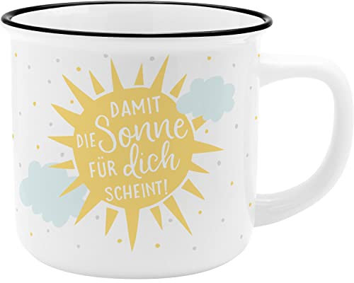 GRUSS & CO Becher Motiv Sonne | New Bone China Porzellan, Emaille-Optik, 35 cl | Geschenk, Sprüchetasse | 47892