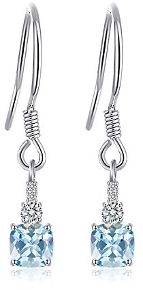 JewelryPalace Kissenschliff 1.5ct Echt Natur Blau Topas Ohrhänger Silber 925 Damen, Blautopas Schmuck Set, Ohrringe Silber Quadrat Edelstein Mädchen, Modeschmuck Ohrringe mit Stein Frauen Geschenk