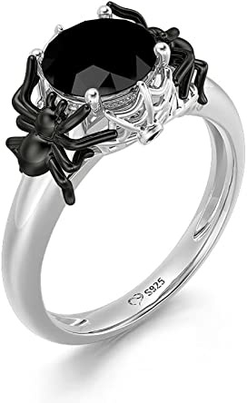 Jeulia-Ring aus rundem Silber, „Hug Me“, schwarze Spinne, Gothic-Ring, Jubiläums-, Verlobungs-, Hochzeits- und Halloween-Ring für sie mit Schmuckschatulle (Netz des Todes, 57(18.1))
