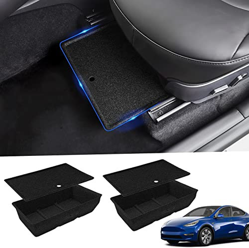 Octomo Under Seat Storage Box Compatible with Tesla Model Y 2020-2023, 2PC, Felt Texture Hidden Storage Bin Box