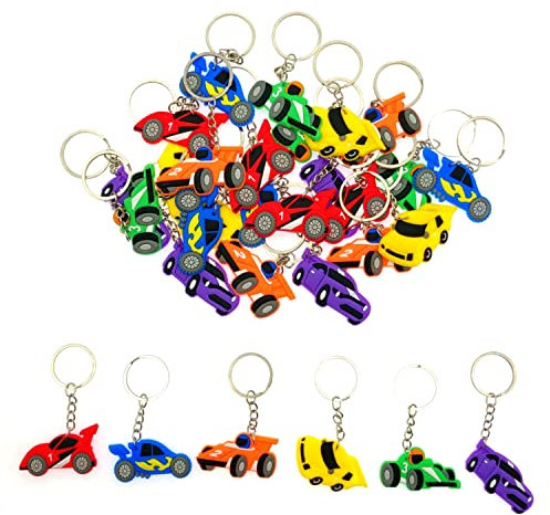JZK 30-teiliges Auto-Schlüsselanhänger-Set für Kinder, Silikon-Rennwagen-Schlüsselanhänger für Kindergeburtstagsgeschenke, Kinderparty-Taschenfüller, Kinderparty-Dankesgeschenk, Werbegeschenk