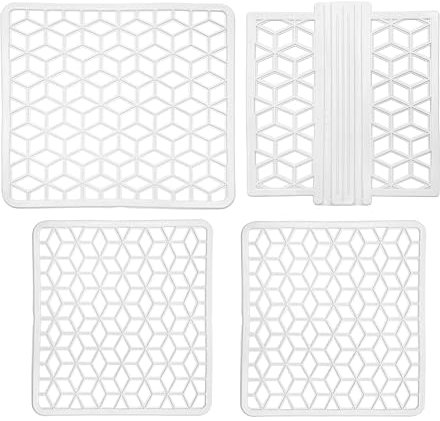 LAPAP | Tappetini per Lavello in PVC, fantasia Genziana, Set di 4 PZ: 1 Scolapiatti + 2 Tappeto Lavello + 1 Parabordo, Qualità e Design Made in Italy, Facile da Lavare, Più Igienico, Colore Bianco