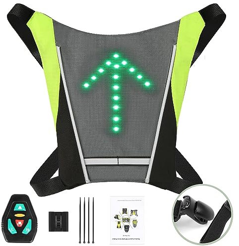 BILIPLE Bike Rucksack Fahrrad Blinker Sicherheitswarnweste Einstellbaren Richtungsanzeigern Fernbedienung Reflektierende LED Fahrrad Blinker Rucksack für Nachtfahrradwarnung (Clip-Stil)