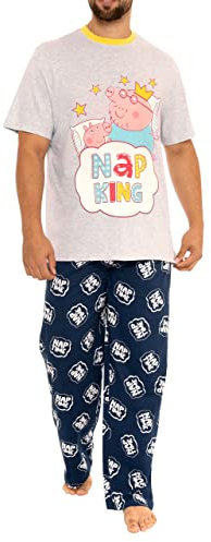 Peppa Pig Herren Papa Schwein Pyjamas Grau XL