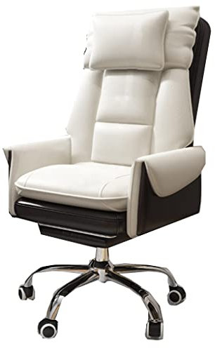 GIZNXBA Bürostuhl Ergonomisch Leder Gaming Stuhl Mit Fußstützen, Schreibtischstuhl Chefsessel, Computerstuhl Mit Lendenwirbelstütze, Schreibtisch Drehsessel Mit Armlehnen (Color : /Beige A)