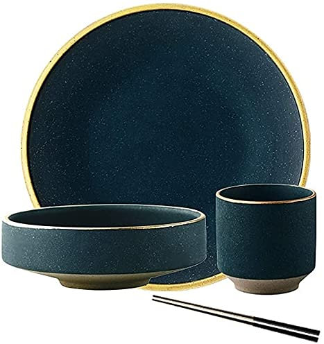 Cusstally Bols YILIAN canjvtaozhuang Style Nordique Jade Licorne Assiette Plate en céramique Phnom Steak Riz Bol Baguettes Couverts Tasse à thé Assiette Fournitures de Cuisine