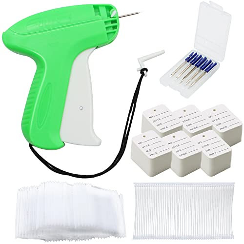 VEGCOO Étiqueteuse Pistolet Vêtement, Etiqueteuse Prix+3000 Fils Paddle (Blanc,5cm)+300 Étiquettes de Prix+5 Aiguilles de Rechange pour Commerce de Vêtements