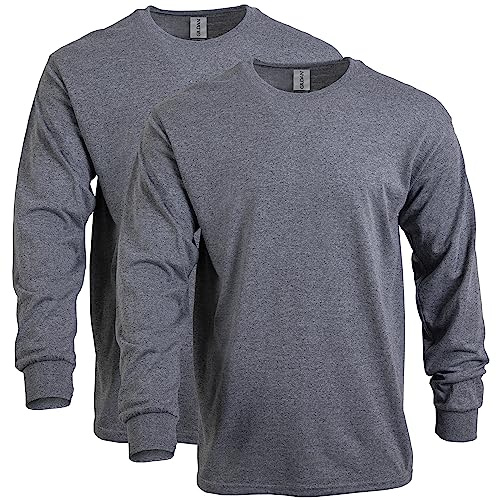 Gildan Adult Heavy Cotton Long Sleeve T-Shirt, Style G5400, 2-Pack, Graphite Heather, Large
