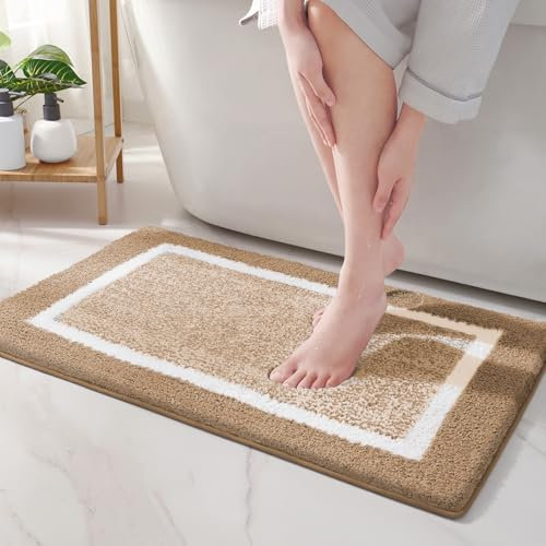 COLOR&GEOMETRY Große Badteppiche rutschfest Waschbar- 60 x 90 cm Absorbierende Badvorleger Weiche Badezimmerteppich Badematte für Badezimmer, Dusche, Badewanne, Waschküche (Khaki)