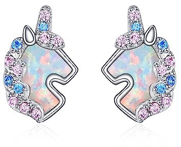 YFN Einhorn Ohrstecker Sterling Silber Opal Pferd Ohrringe Niedliche Tier Schmuck Geschenke für Damen Mädchen