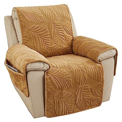 Highdi Luxury Jacquard Sesselschoner für Relaxsessel 1 Sitzer mit Taschen, Sesselschutz Sesselauflage Universal Sesselbezug mit Armlehnen und Verstellbaren Riemen, Lehnenschutz (Braun)