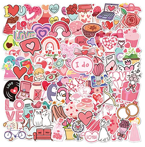 100Pcs Heart Shape Love Stickers, Cute Cartoon Stickers, Cute Trendy Aesthetic Stickers Personalised Stickers for Scrapbooking Laptop Car Phone Skateboard Computer Wall Window Water Bottle (Love)
